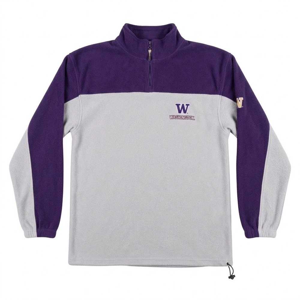 Washington Huskies Fleece 1/4 Zip Pullover Mens XL Purple Gray UW Embroidery VTG